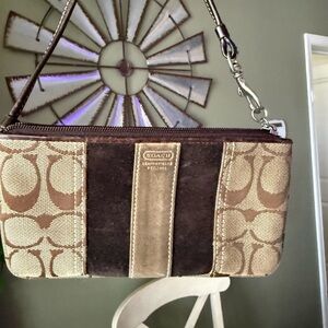 Coach Brown Signature Stripe Clutch Wristlet